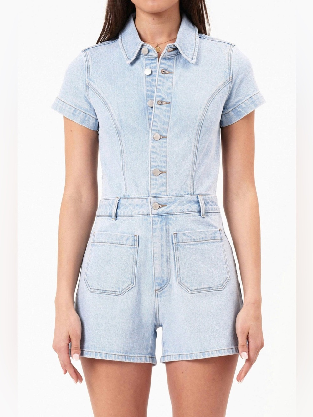 Rolla’s Sailor Romper in Luna Light Blue Vintage Denim Size Medium - Picture 3 of 14